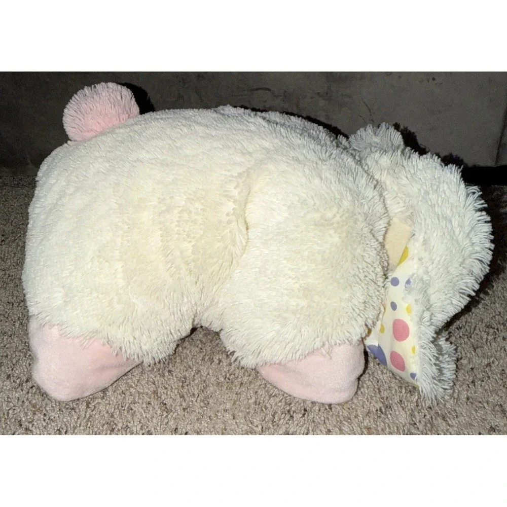 Pillow Pets Bunny Rabbit Plush White Pink Spotted Ears Polka Dot Pink‎ Bottom